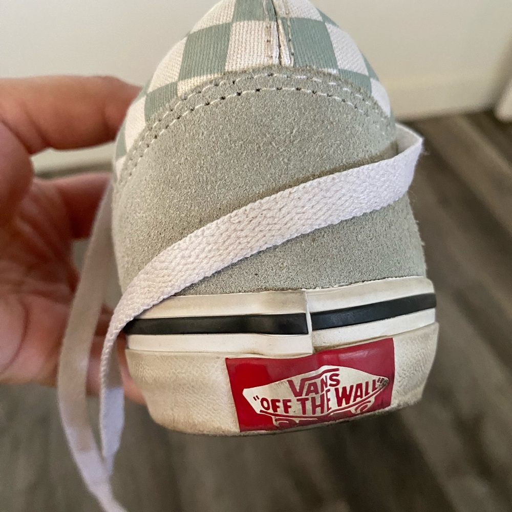 Vans Women Gray-Light Blue and White Checkered Shoes size 5 - Picture 6 of 8